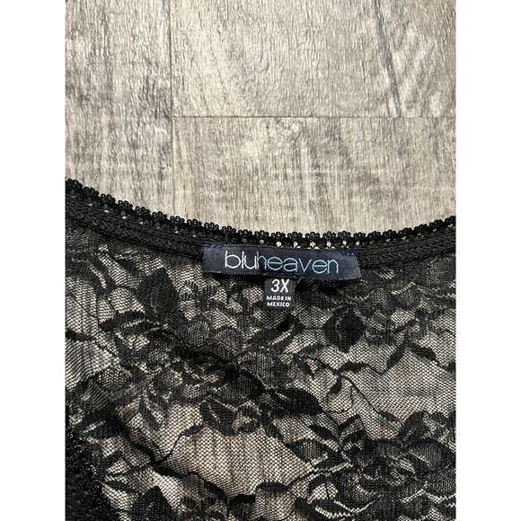 Blueheaven 3X Black Lace Sleeve Top Floral Stretch Blouse Plus Size Women’s - Picture 3 of 7